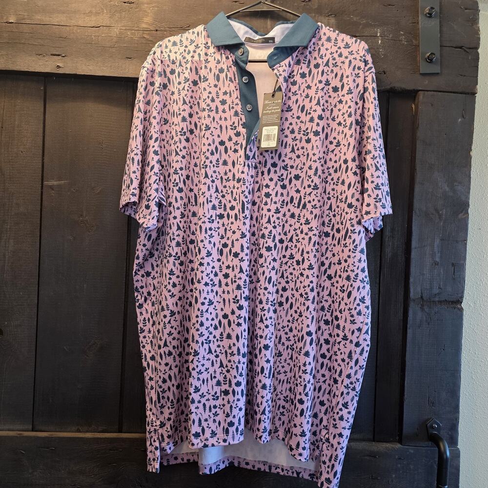 Greyson Magical Ferns Polo Mauve Mist XXL Pink Blue Botanical Golf Casual NEW